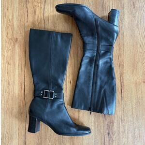 VTG Bandolino Jessie, Knee High Black Leather Boots, Size 8